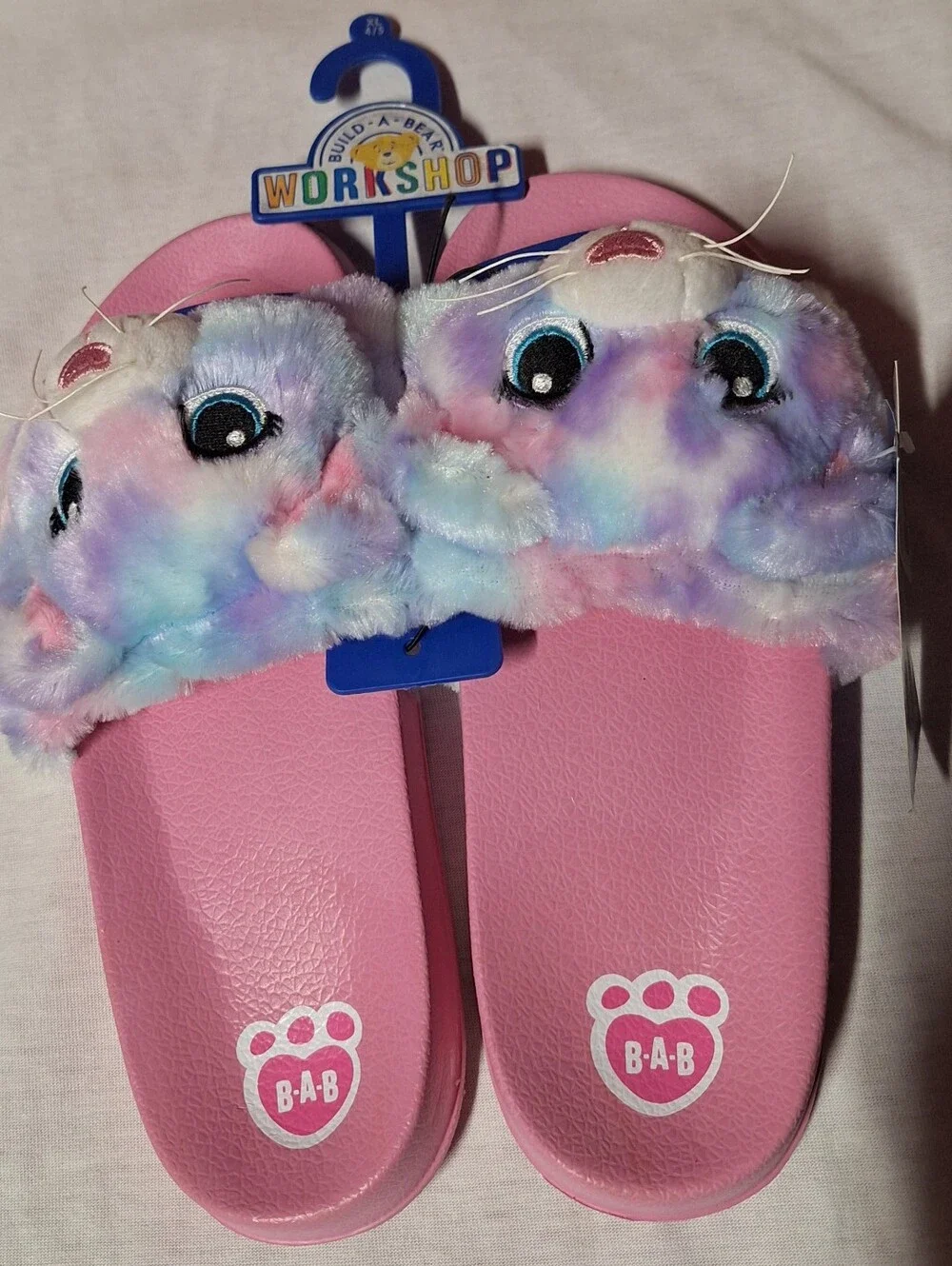 Build-A-Bear Pink Slide Sandals with Multicolor Plush Cat